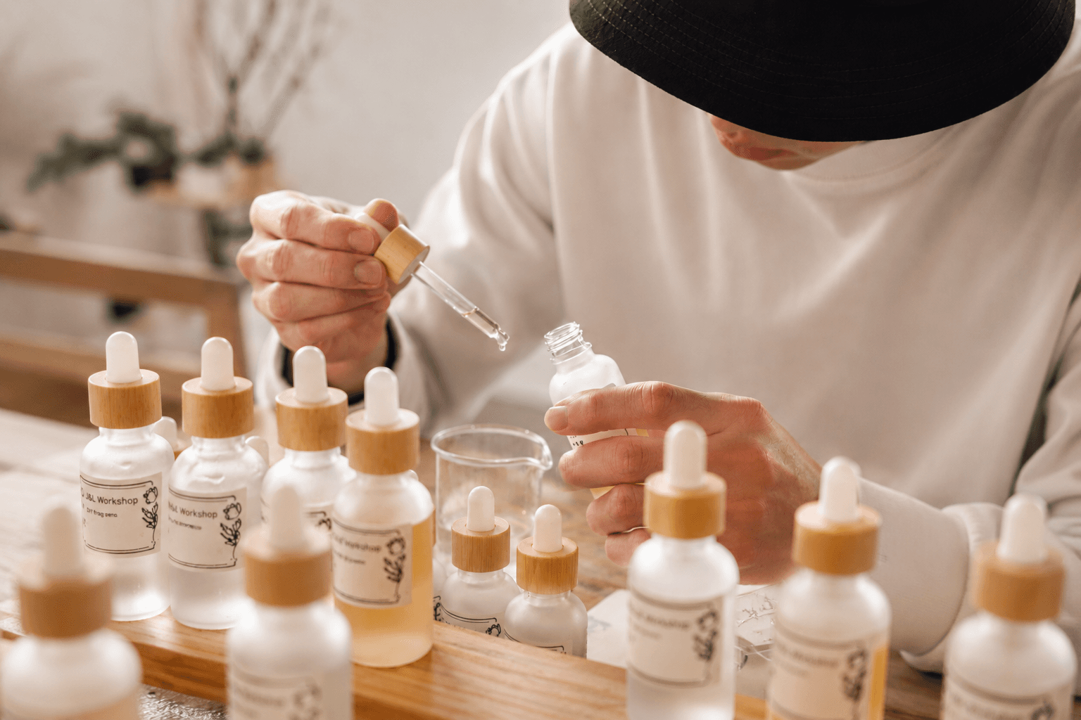 Finished fragrance bottles on display